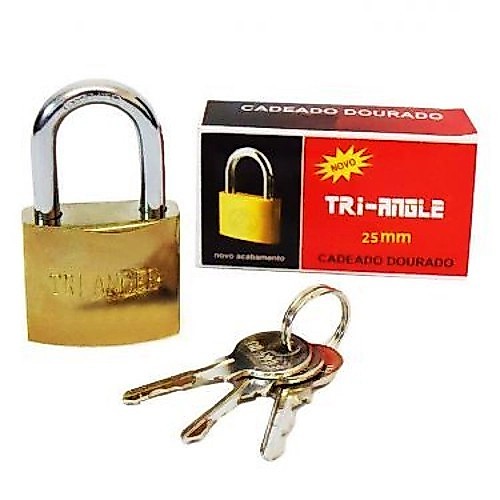 Cadeado 25mm Com 3 Chaves Tri-Angle Dourado Malas Correntes Armários e portoes
