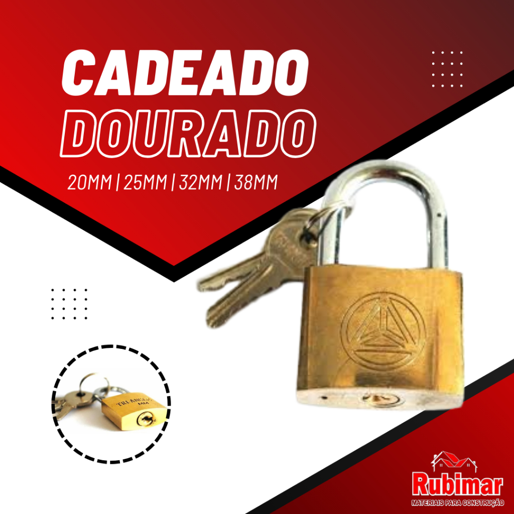 Cadeado Dourado com 3 Chaves 20mm | 25mm | 32mm | 38mm - TRI-ANGLE