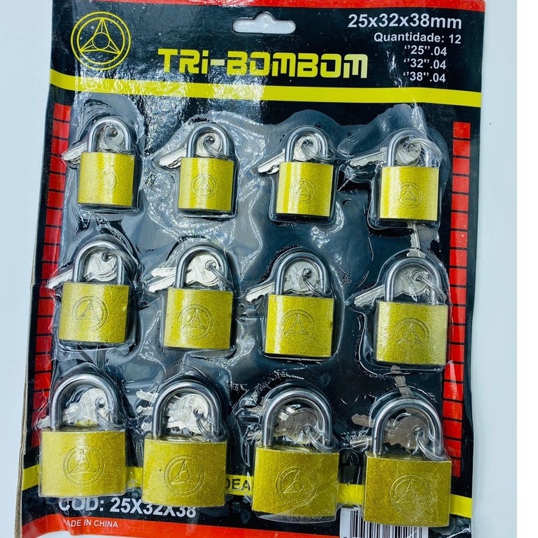 CARTELA DE CADEADO - 12 UNIDADES - 25x32x38mm - TRI-BOMBOM
