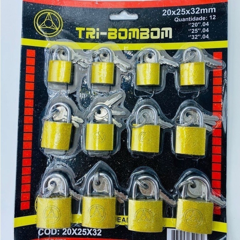 CARTELA DE CADEADO - 12 UNIDADES - 25x32x38mm - TRI-BOMBOM 1 CARTELA