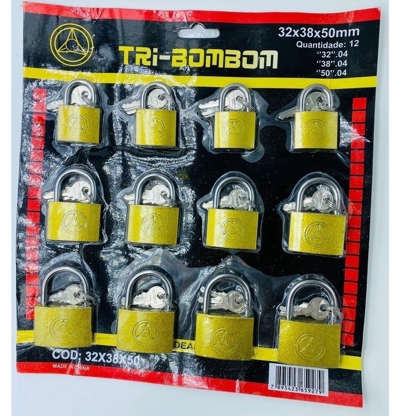 CARTELA DE CADEADO - 12 UNIDADES - 32x38x50mm - TRI-BOMBOM 1 cartela