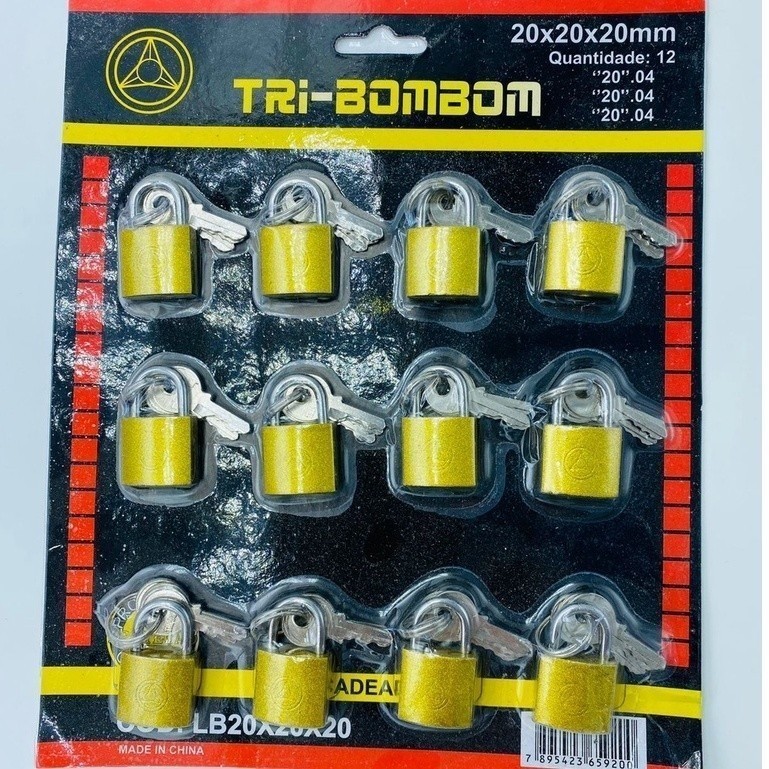 CARTELA DE CADEADO - 12 UNIDADES - 20x20x20mm - TRI-BOMBOM