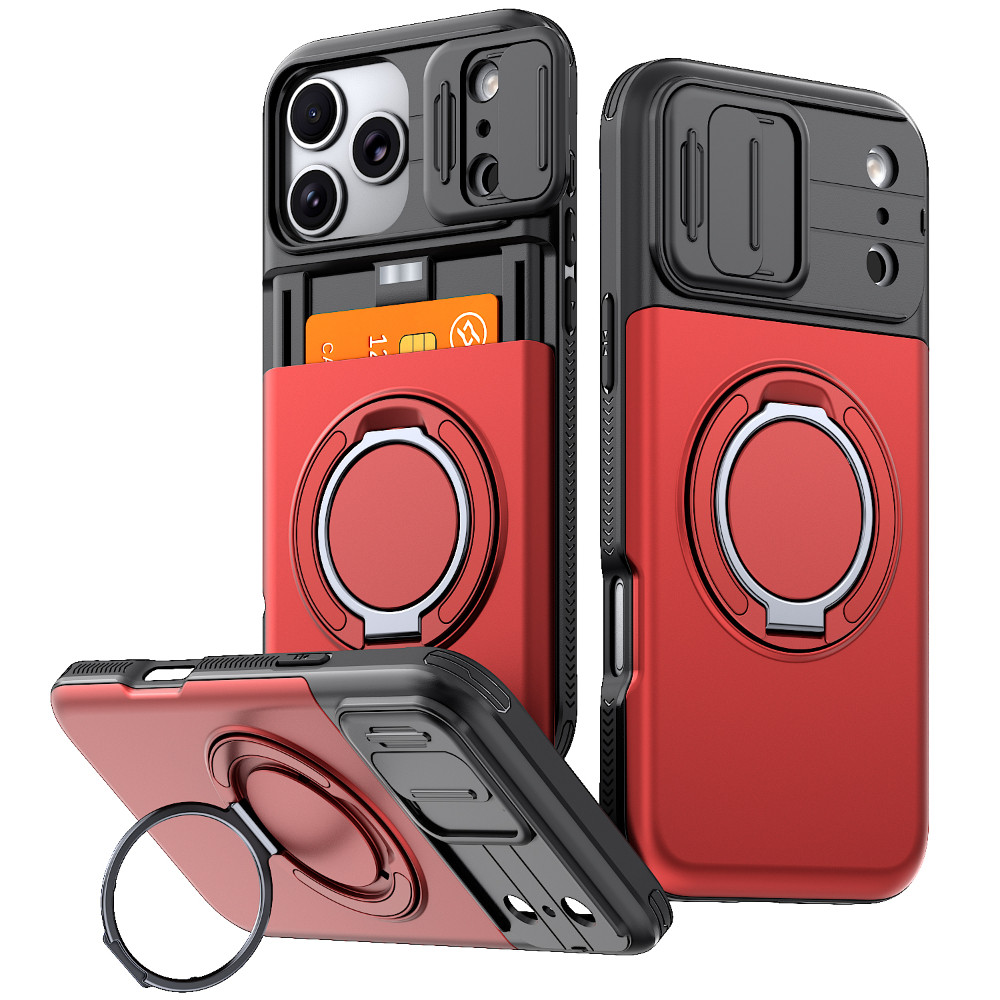 Lens Slide Cover With Hidden Card Slot Phone Case For iPhone 17 16 15 14 13 12 Pro Max 16 15 14 Plus 11 Xr With Rotating