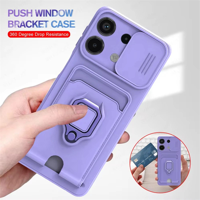 Xiaomi POCO M7 Pro X7 M6 X6 X5 Pro M4 Pro POCO C65 4G Slide Camera Card Slot Bag TPU Phone Shockproof Armour Back Cover