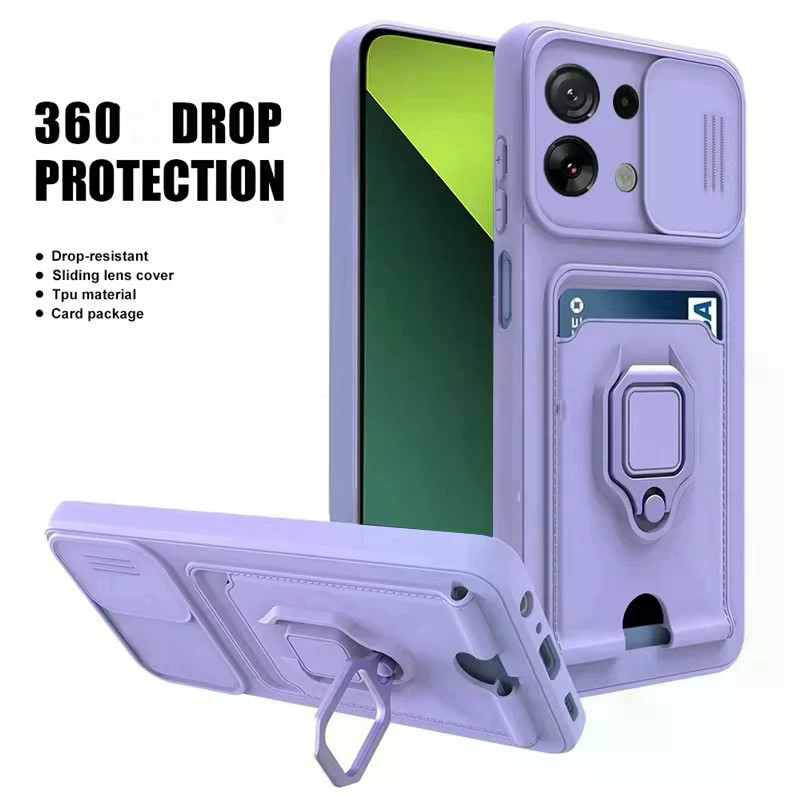 Slide Camera Card Slot Bag TPU Phone Case Para Xiaomi POCO M7 Pro X7 M6 X6 X5 M5 C75 C65 5G Capa De Armadura De