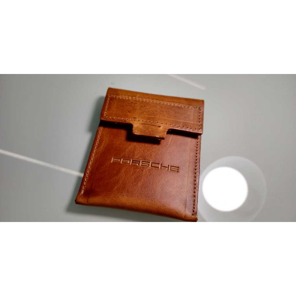 Porta Cartões Porsche com passador de cinto couro legítimo natural premium