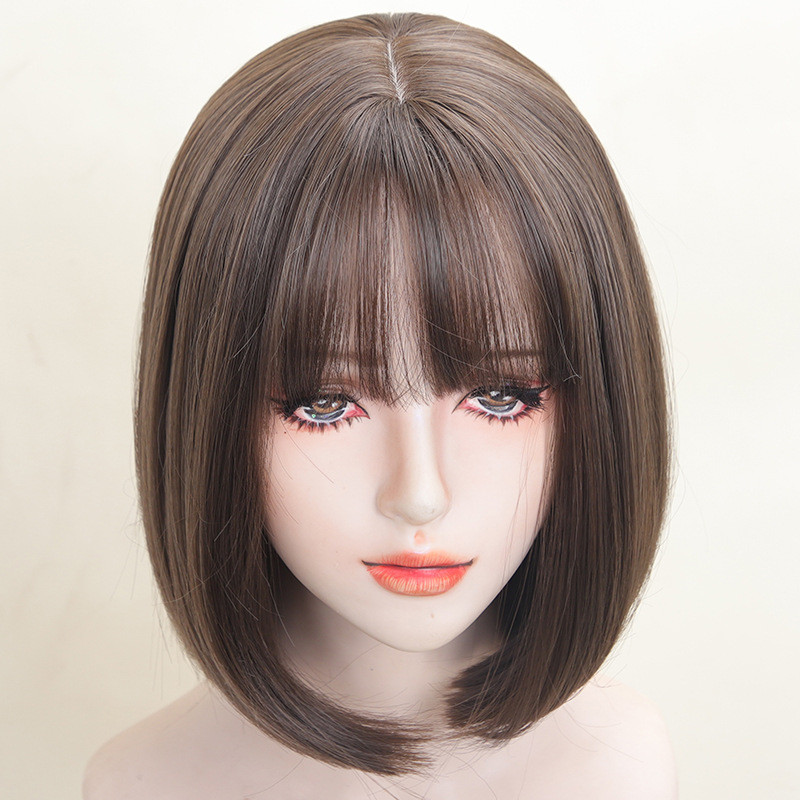 Clavícula completa feminino cabeça rosto chapelaria franja simulação modificada cabelo curto bobo peruca ombro-comprimen