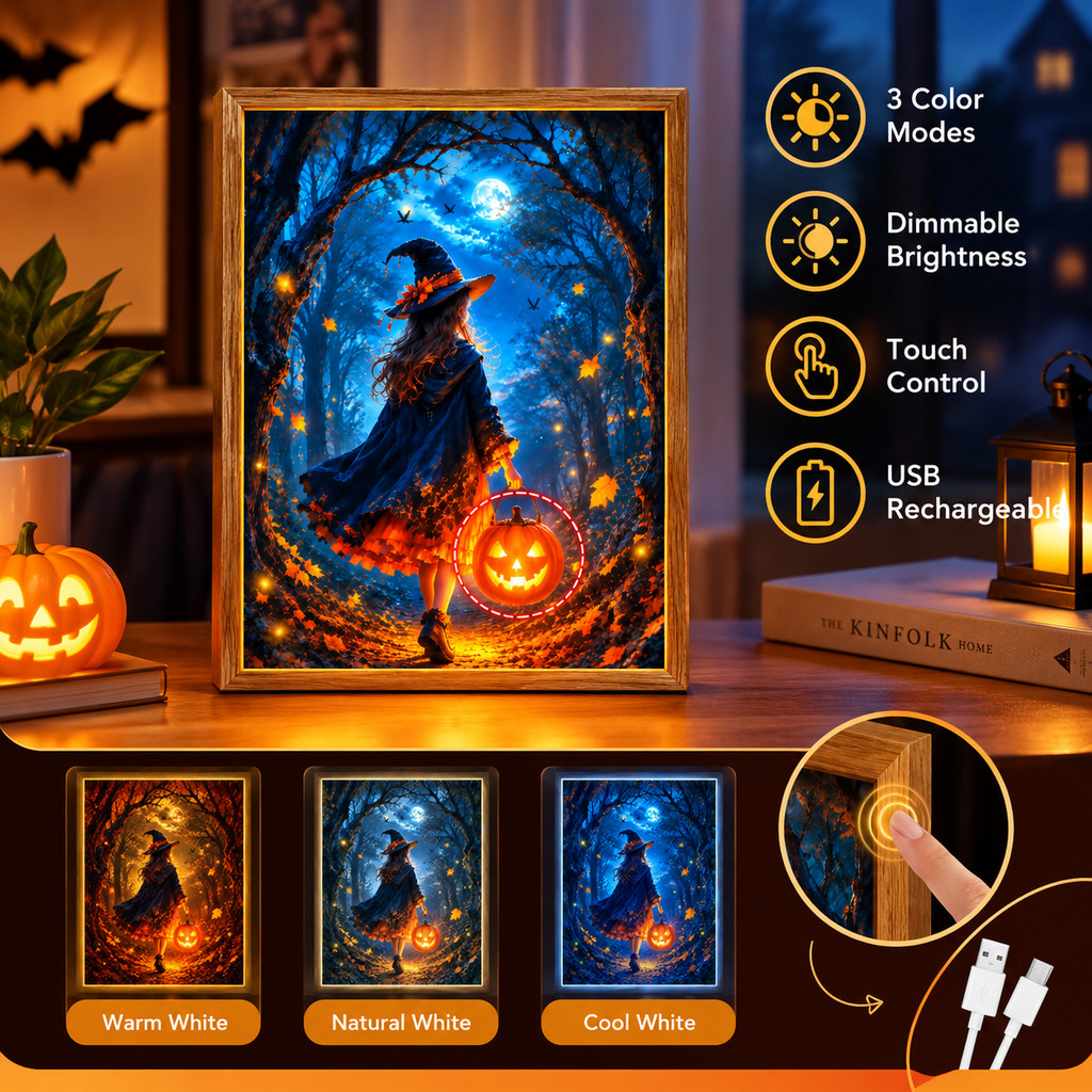 8 Polegada Halloween Pintura De Luz Dinâmica USB Recarregável 3 Cores Regulável LED Toque Da Noite Desktop Decoração Par