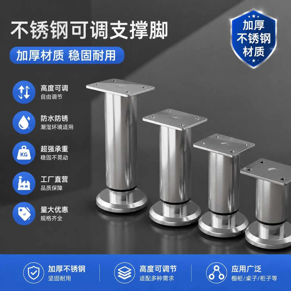 Stainless Steel Adjustable Cabinet Feet with Anti-Slip Base for Sofa Coffee Table TV Stand, Height