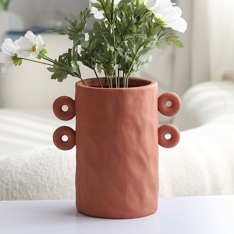 Modern double-handled large-diameter vase, simple home decor piece for entryway, living room, TV cabinet, coffee table,