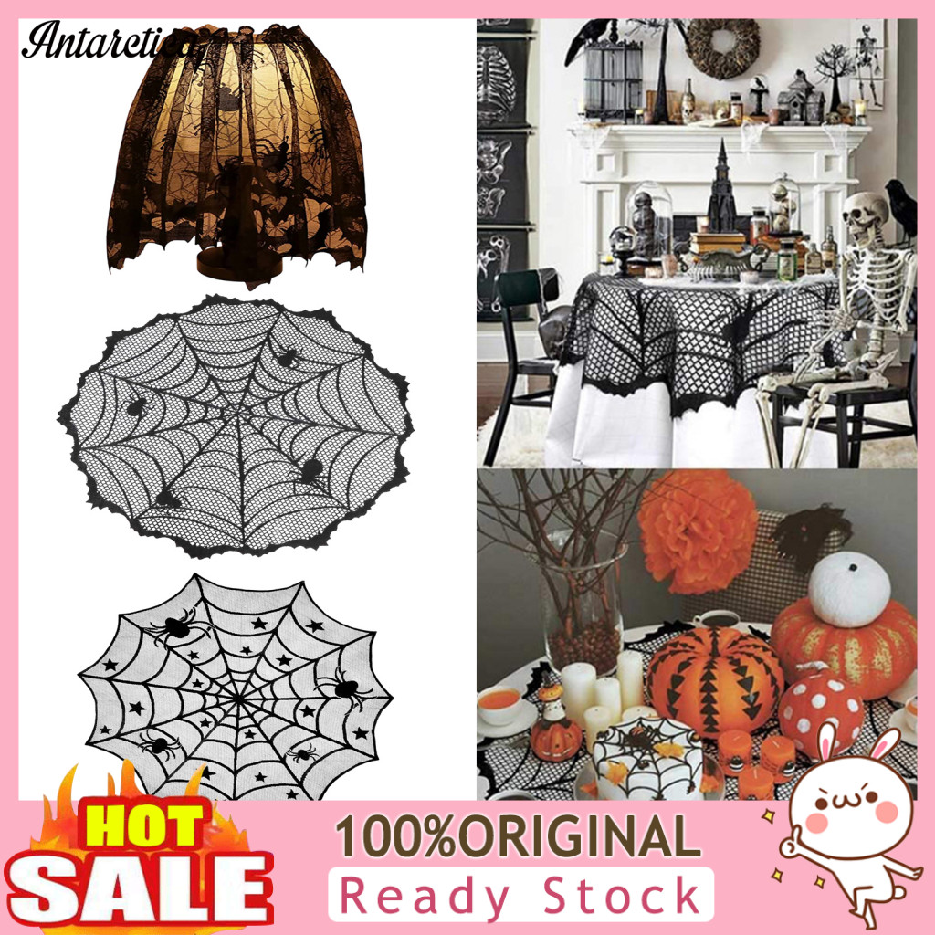 Halloween Side Cabinet Fireplace Cover Tablecloth Set Black Lace Spider Web Spooky Table for Party Masquerade for Southe