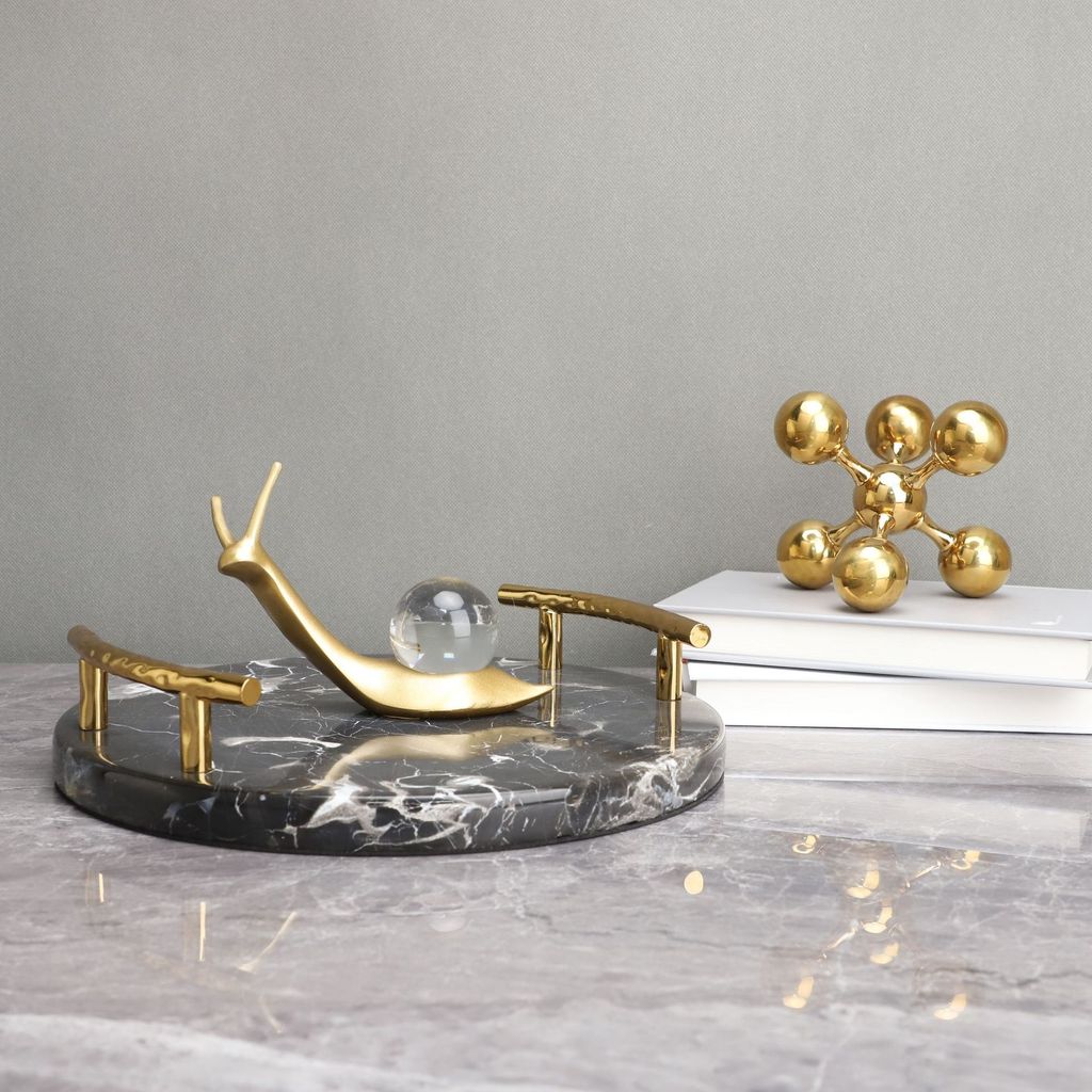 UKQL New Chinese-style resin snail marble tray, model home TV cabinet, living room coffee table, home decor ornaments