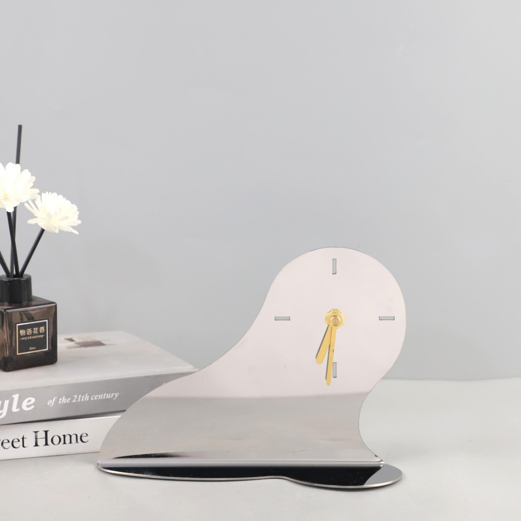 FXCF Modern minimalist stainless steel lake mirror clock table clock decorative ornament for entryway, study, TV cabinet
