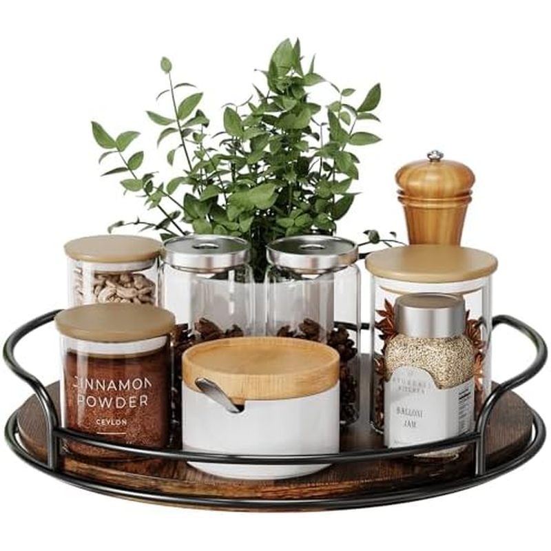 LAMU 10'' Lazy Susan Organizer, Wooden Lazy Susan Turntable for Cabinet, Table Top, Kitchen, Pantry, Bathroom Countertop