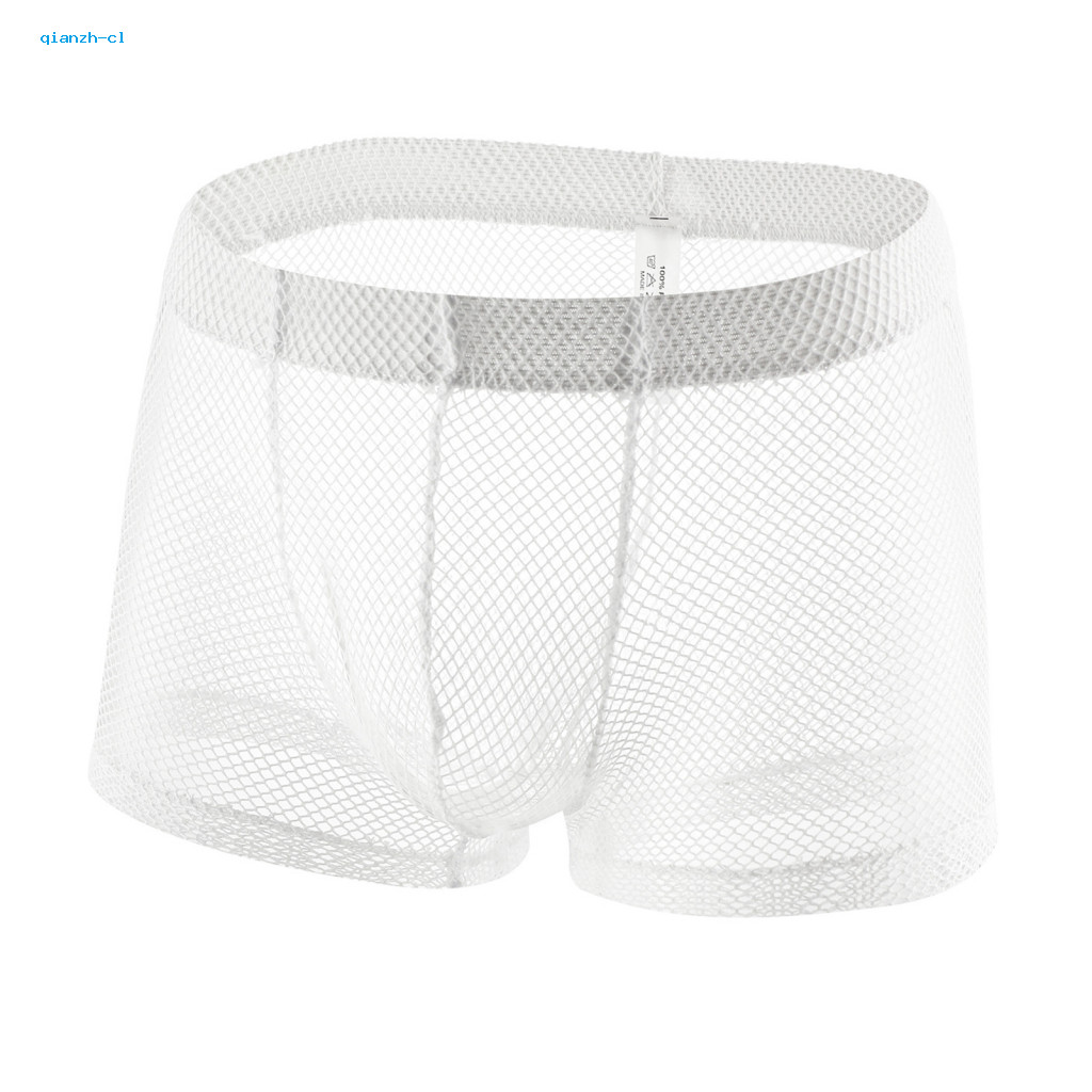 Men Soft Mesh Underwear Breathable Boxer Briefs Men's See-through Thin Low Waist Elastic U Convex Design for Comfort