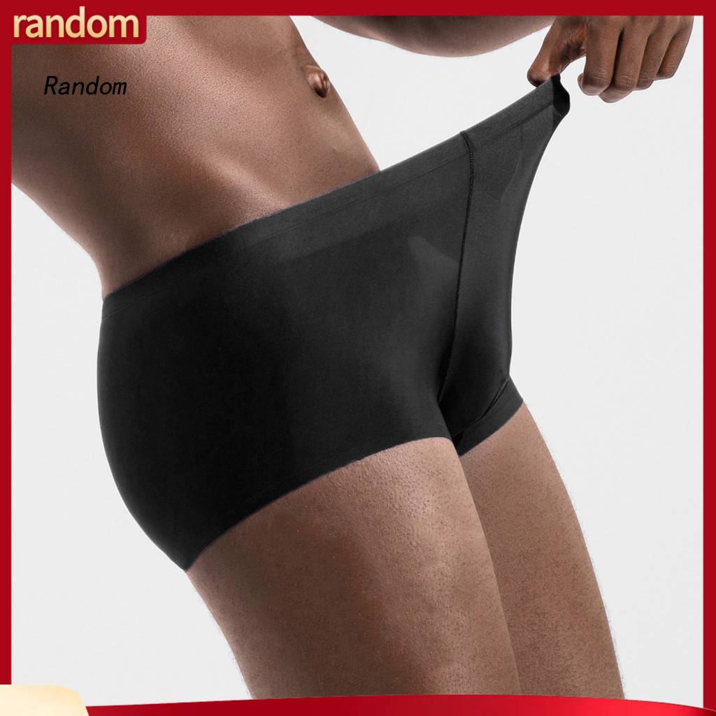 Breathable Boxer Briefs Men Men's Seamless Mid-rise Quick-dry Underwear Thin Smooth Solid Color Shorts for Comfort and S