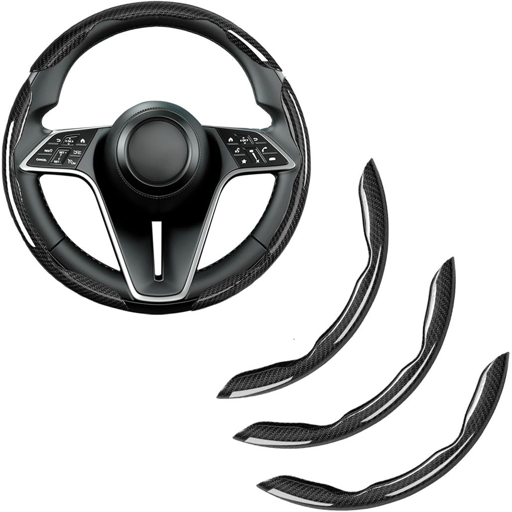 3-Piece Carbon Fiber Steering Wheel Cover, Anti-Slip & Segmented Thin Design for Comfort Grip, Universal Fit 99% Cars SU