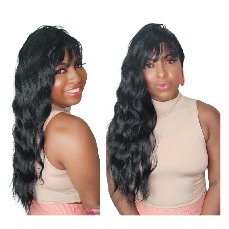 Peruca Wig Longa de Franja castanho escuro