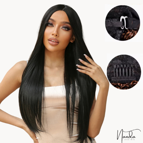 Peruca Wig Lace Longa Lisa Sem Franja Preta 70cm