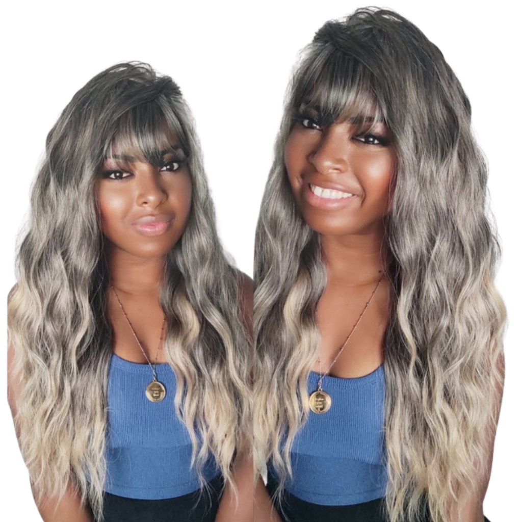 Lace Peruca Wig Ondulada  Longa Loira Com Franja