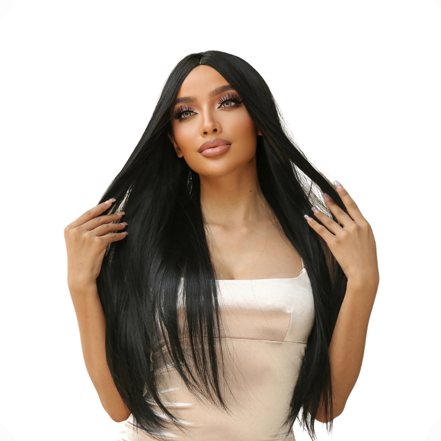 Peruca Wig Lace Longa Lisa Sem Franja castanho escuro 70cm