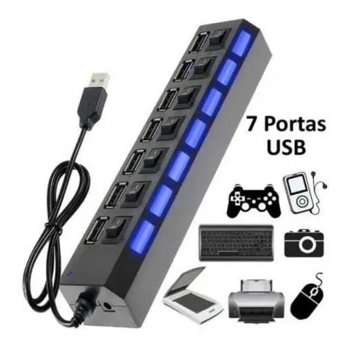 Hub Usb 2.0 7 Portas Pen Drive Teclado Splitter 480mbps Hd