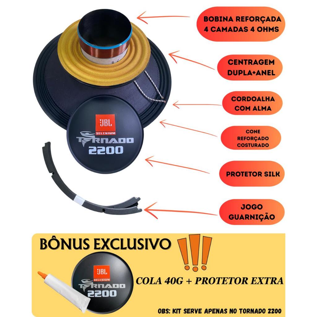 Kit Reparo Tornado 18 2200 4 Ohms + Cola E Calota Extra
