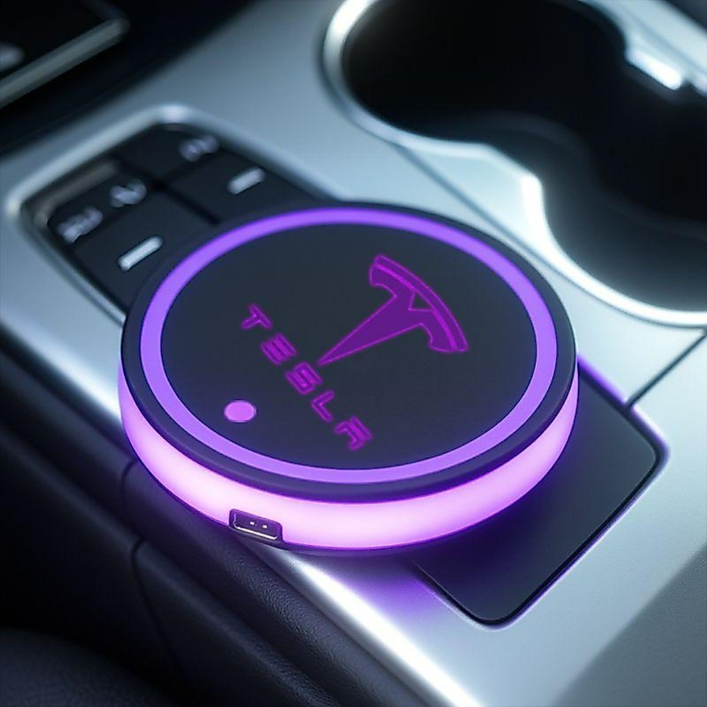7 Cores Recarregável USB Tapete Porta Copos LED Artigos Automotivos For Tesla Model 3 Y S X Cybertruck Roadster