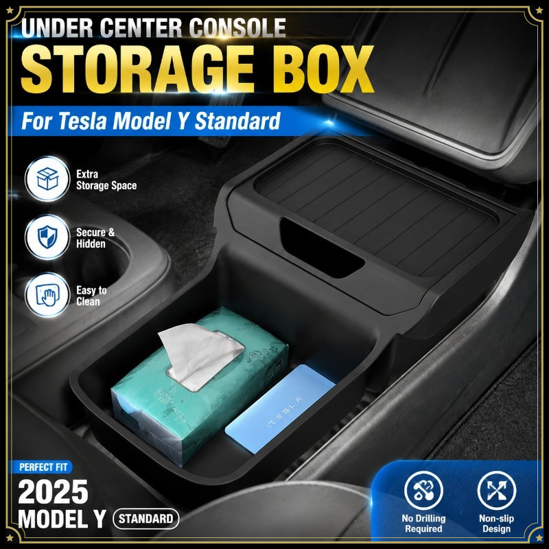 Console Central Sob Caixa De Armazenamento Com Tampa Para Bandeja Organizadora Interior TPE Padrão 2025 Tesla Model Y
