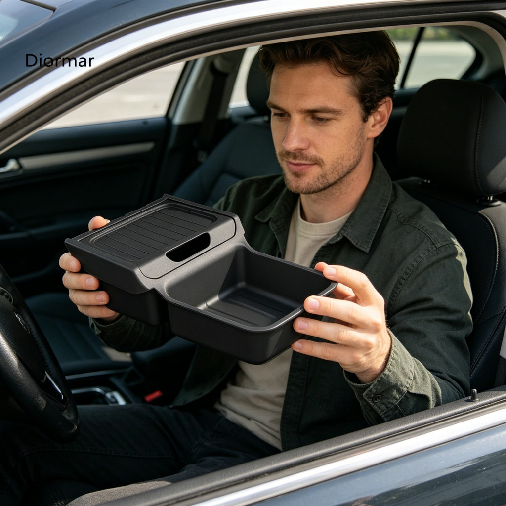 Console Organizer Tesla Model Y 2025-2026 Storage Box Armrest Tray Rear Trunk Bucket – Multi-functional Screen for Eas
