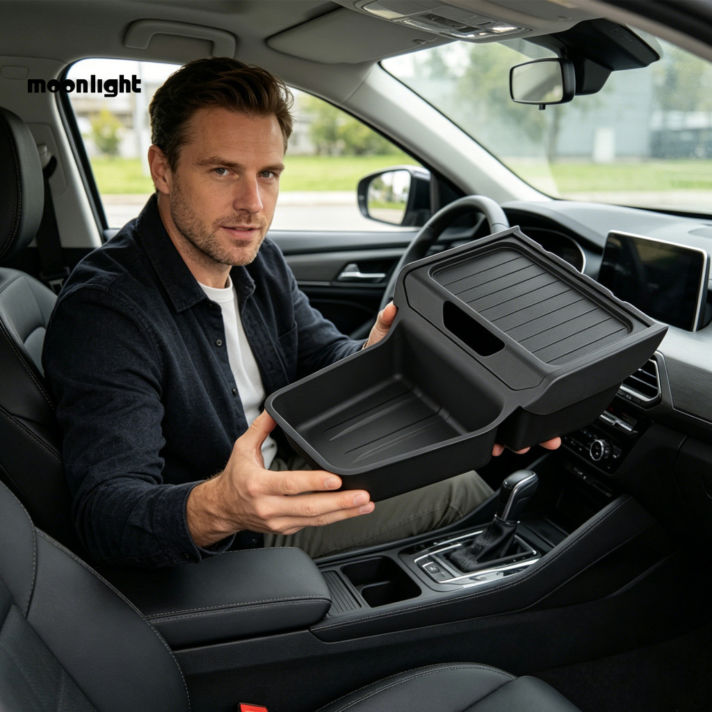 Tesla Model Y 2025-2026 Console Storage Box Armrest Organizer Tray Rear Trunk Bucket – Multi-functional Screen for Eas