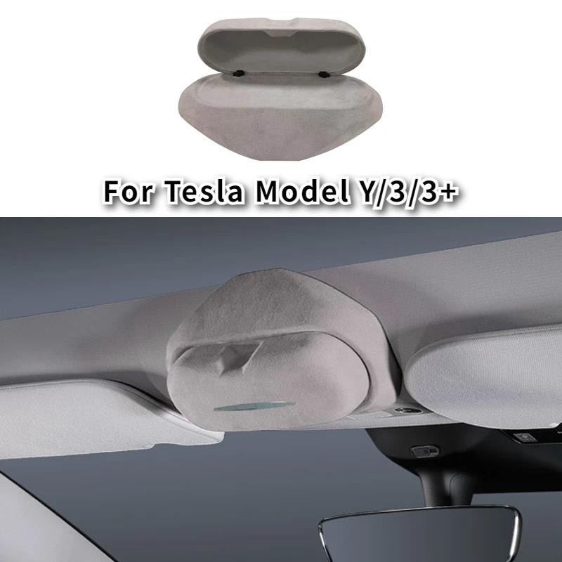Estojo De Óculos De Camurça Para Tesla Model Y/3 + Suporte Sol Caixa Armazenamento Protetor Acessórios Interiores De Car