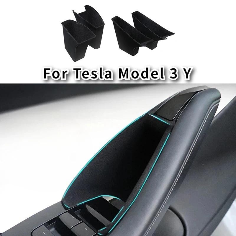 Caixa De Armazenamento De Maçaneta De Porta Para Tesla Model 3 Y Frente Traseira Organizadora De Apoio De Braço ABS Floc