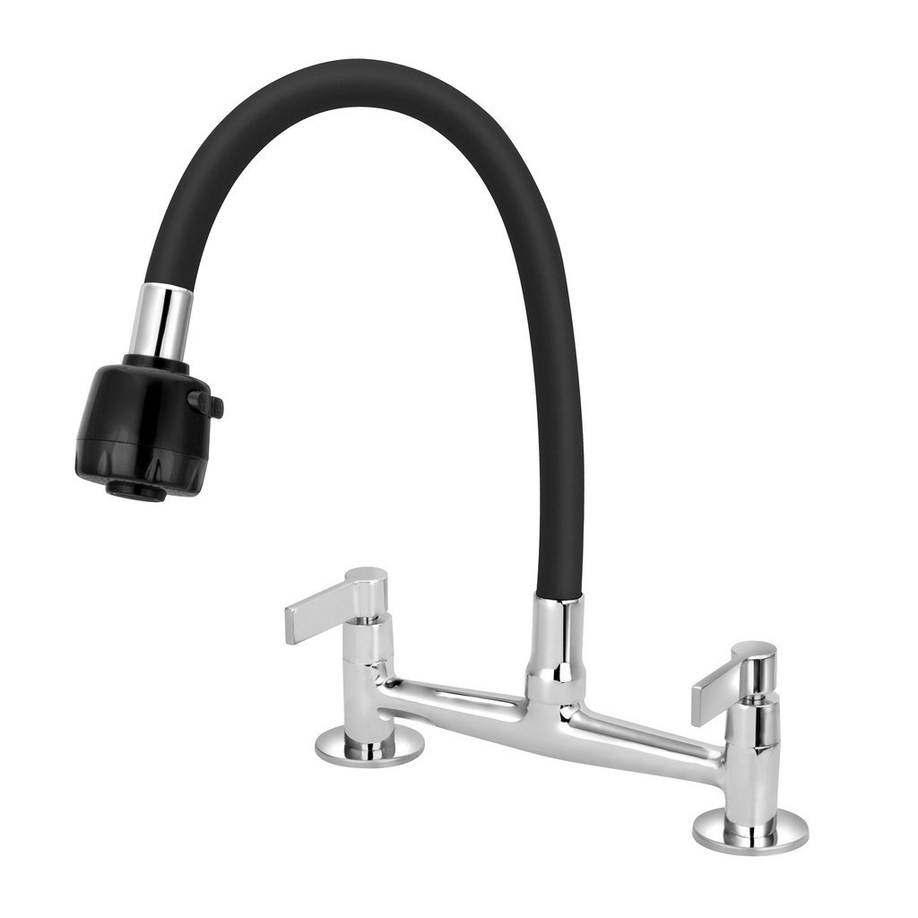 Torneira Misturador Flexível Duplo Jato Preto Cozinha Mesa Agua Quente Fria Gourmet