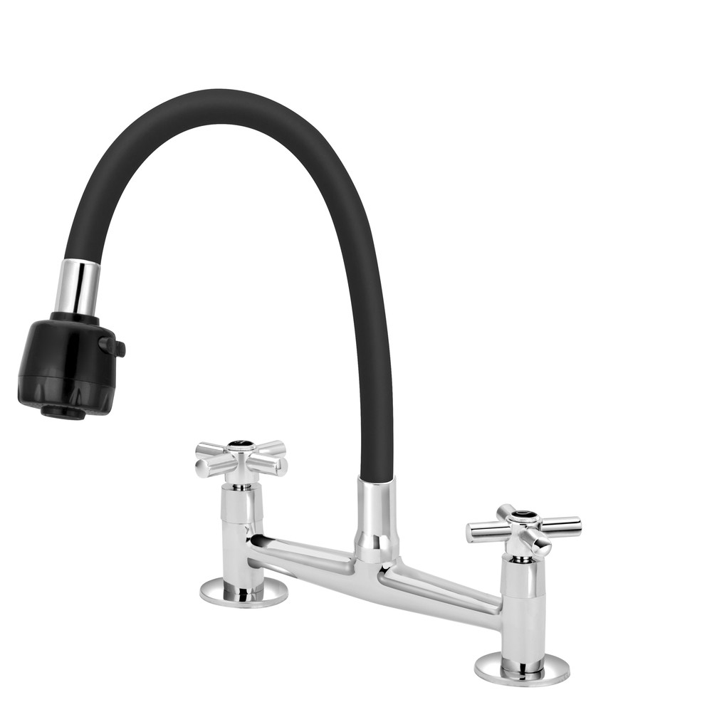 Torneira Misturador Flexível Preto Duplo Jato Cozinha Mesa