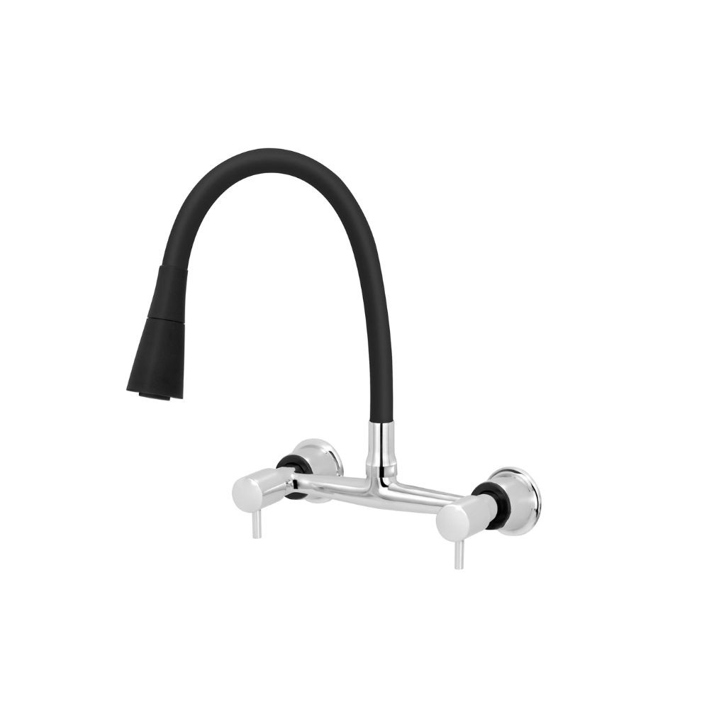Torneira Misturador Cozinha Parede Gourmet Flexível Cone Preto Metal Cromado Dois Jatos 1/4v Black Cerâmico