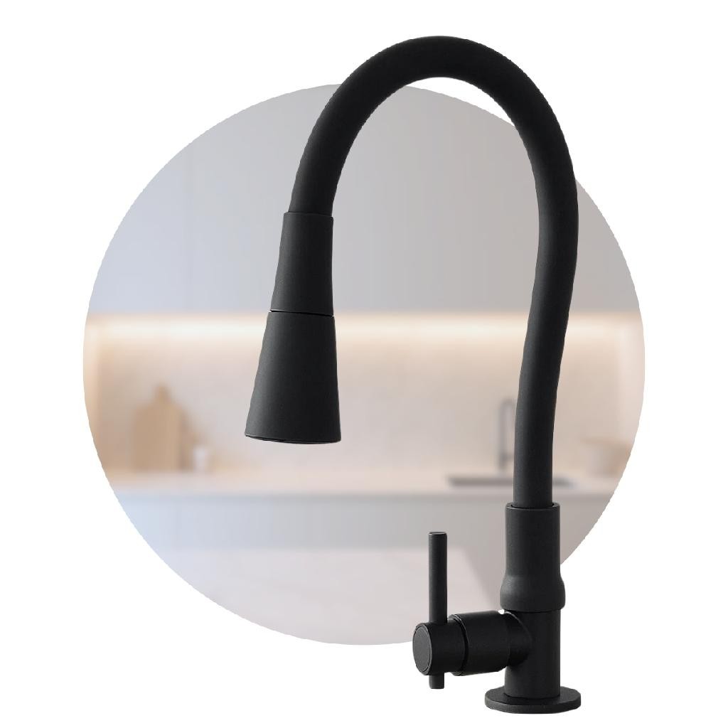 Torneira Cozinha Cone Preto 2 Jatos Mesa Metal Preto Fosco