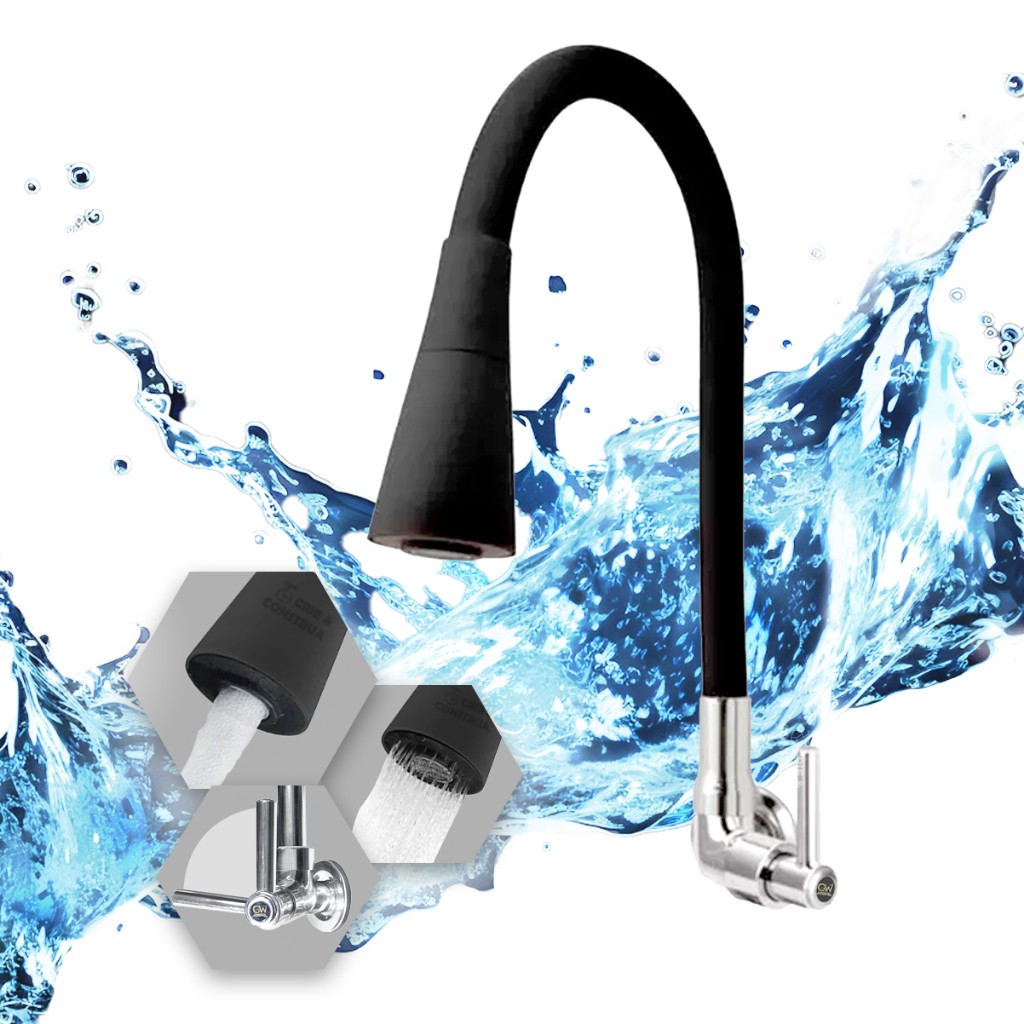 Torneira Preta Black Matte Gourmet 2 Jatos Inox Metal Parede Bancada