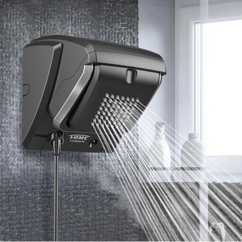 Ducha Chuveiro Compacta Eletrônica-Fame Jato Direcionado Preto 220v 7800w