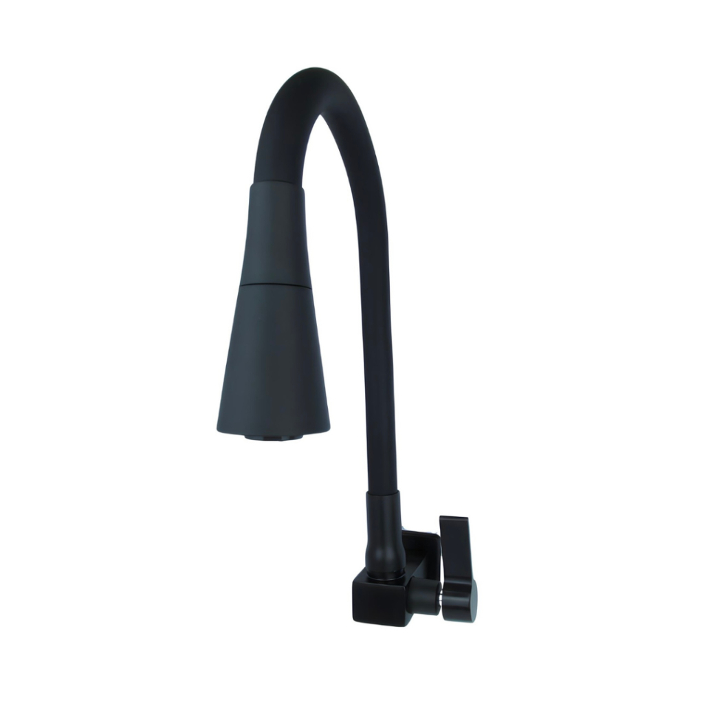 Torneira Cozinha Flexível Quadrada Parede Cone Preto 2 Jato Acabamento C- 70