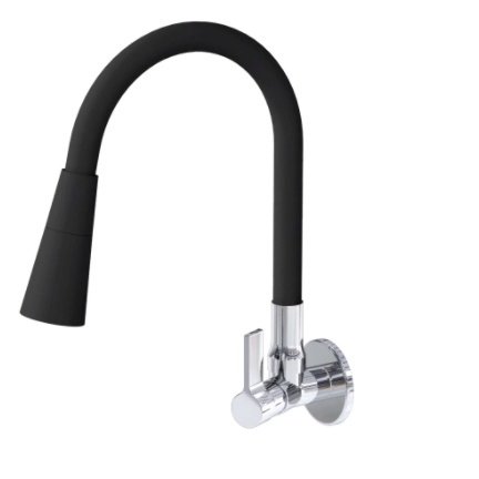 Torneiras de Cozinha Gourmet Parede Flexivel Duplo Jato Preto Tubo Silicone 360