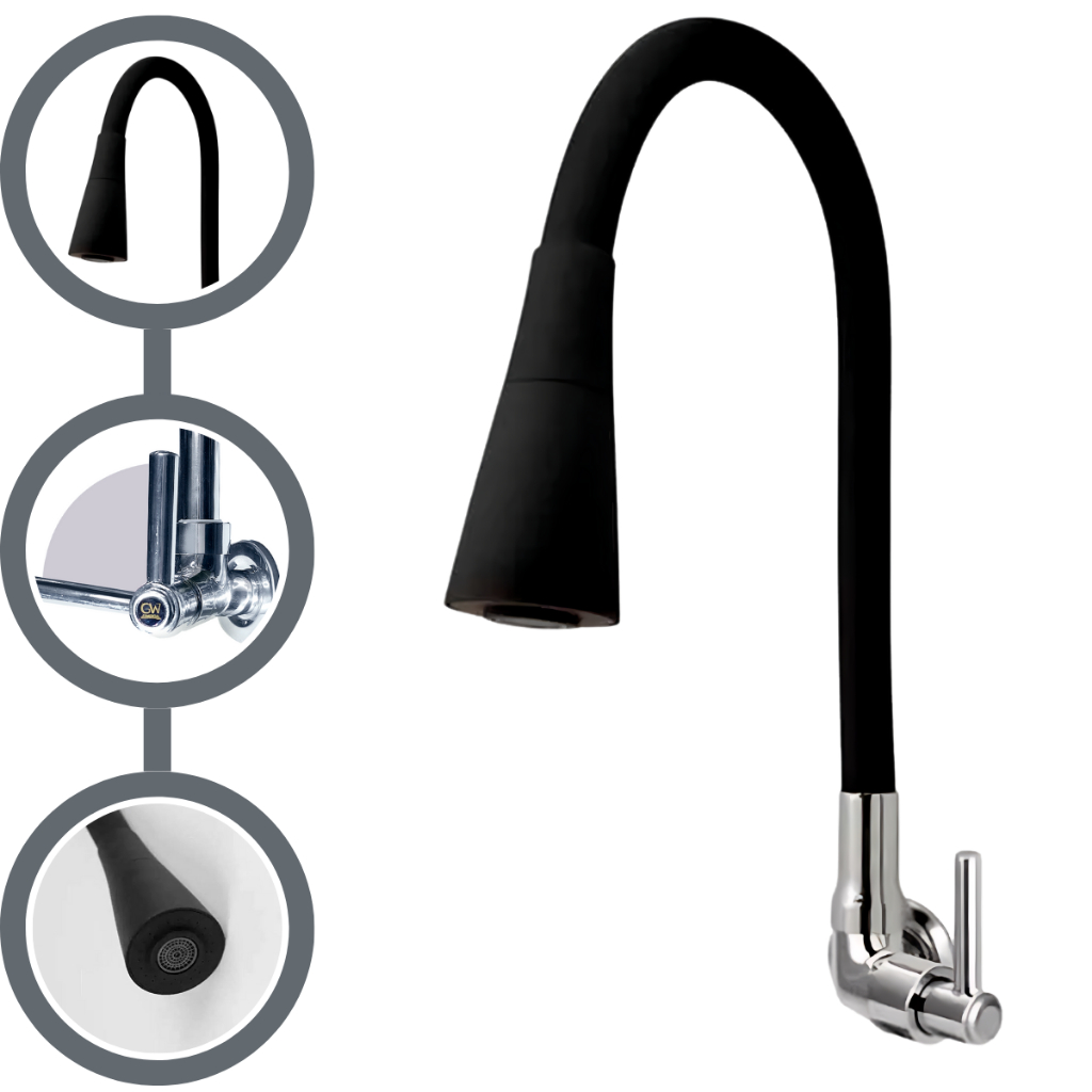 Torneira Preta Black Matte Gourmet 2 Jatos Inox Metal Parede Bancada