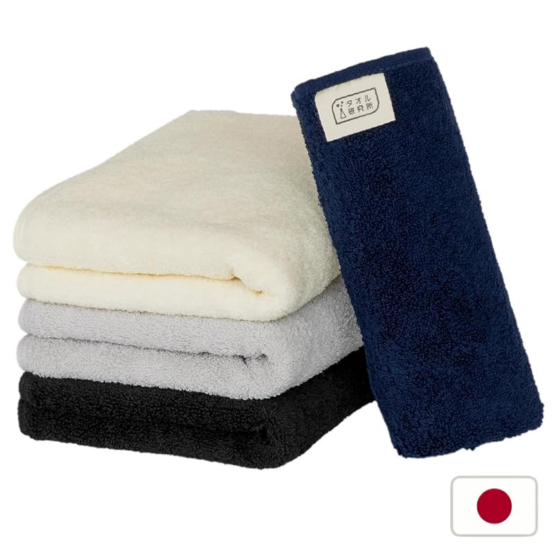 Towel Research Institute [Everyday Simple] #001 Face Towel MIX.b 4-Piece Set Standard Type Medium Thick Low Lint High Ab
