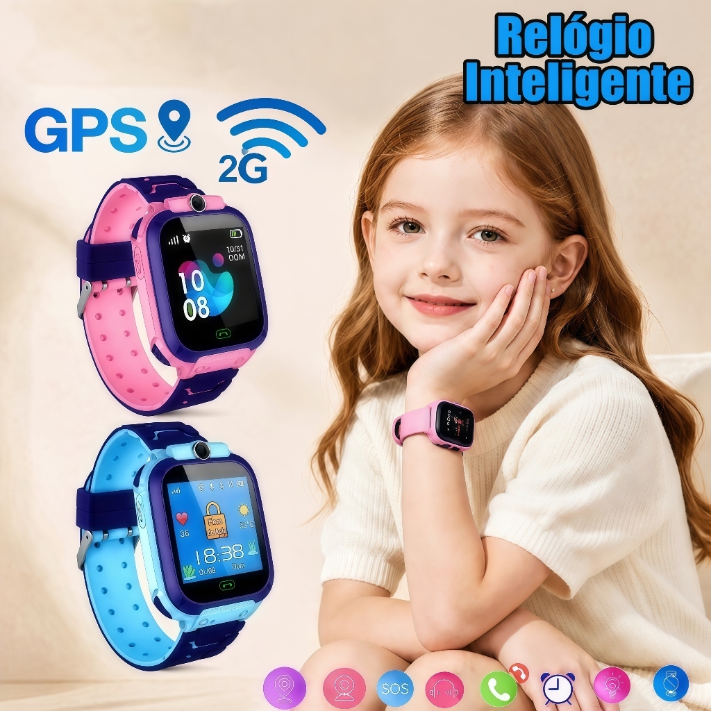 Smartwatch Infantil GPS com Câmera, SOS e Ligação 2G | Relógio Rastreador para Crianças
