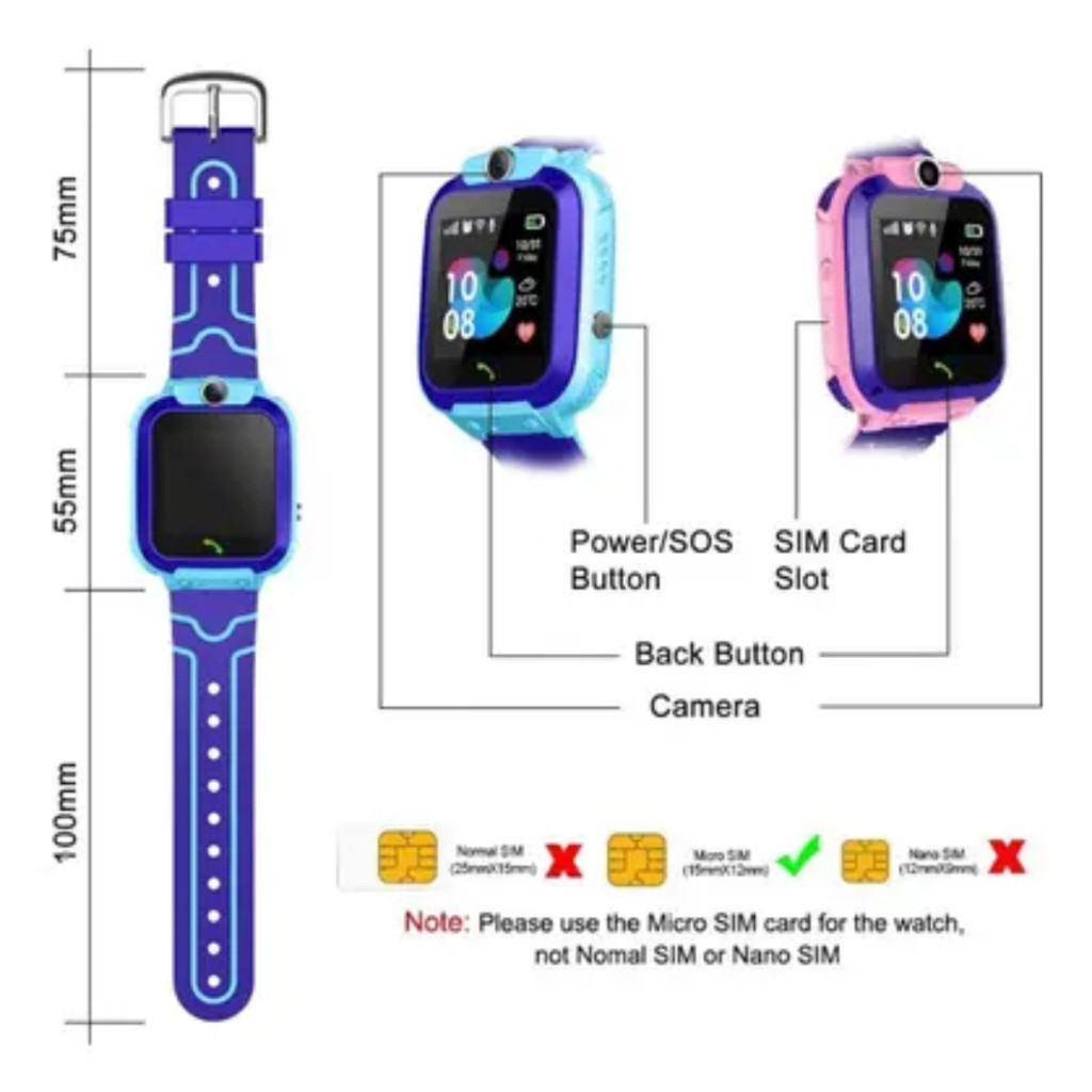 Relógio Infantil GPS Tracker Smartwatch Para Câmera SOS Call 2G