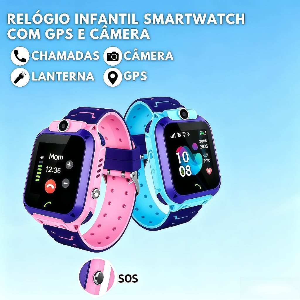 Relógio Inteligente Infantil 2G com GPS e Câmera Smartwatch para crianças localização e SOS
