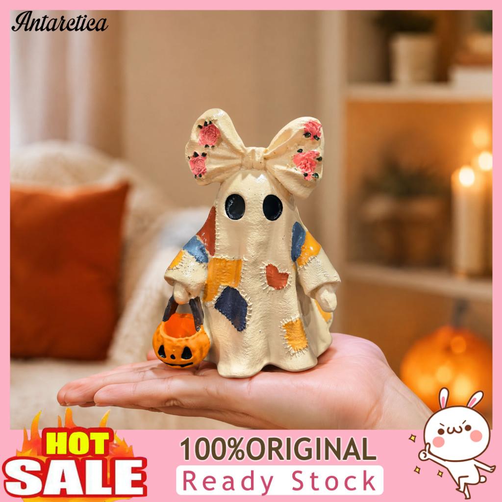 Halloween Ghost Decoration Glowing Ornament Light-up Patchwork Figurine with Pumpkin Lantern – Decorative Led Lamp for