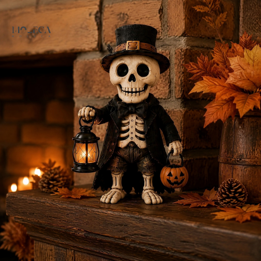 Farmhouse Autumn Decor Distressed Harvest Decoration Rustic Vintage Halloween Ghost Figurine with Led Lantern – Cute S