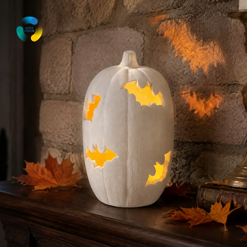 Halloween Pumpkin Decor Vintage Style Ornaments Resin Figurine with Warm Light Bat Hollow Lantern Spooky Indoor Outdoor
