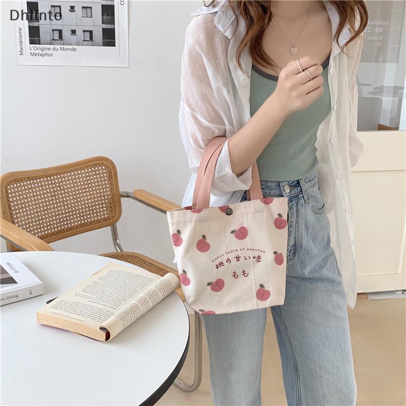 [Dhiint] Bolsa Feminina De Lona Pequena , De Comida Japonesa Pêssego , Lancheira De Mão , Mini Bolsas De Estudante Corea